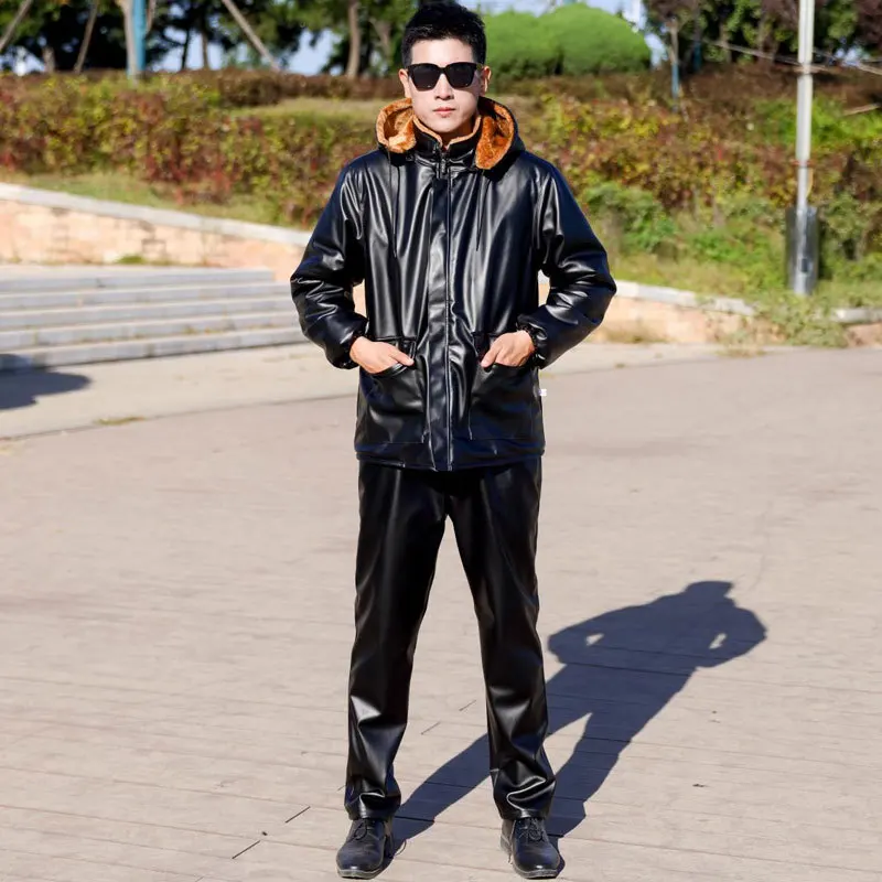 Motorcycle Gear Jacket And Pants - Good Men's Leather Jacket Fleece Thickened